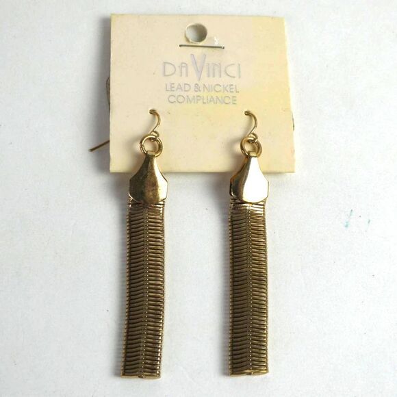 Da Vinci Gold Tone Fishhook Slinky Dangle Dangly Pierced Earrings On Card NEW - Picture 1 of 6